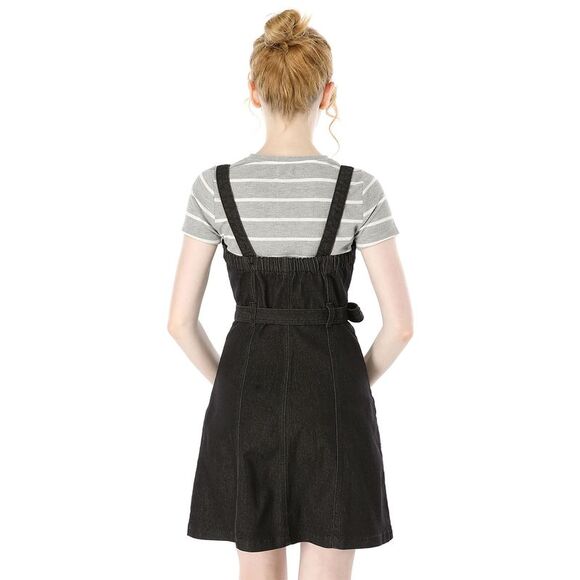 Women's Classic Adjustable Strap A-Line Overall Denim Dress Black - Picture 5 of 6